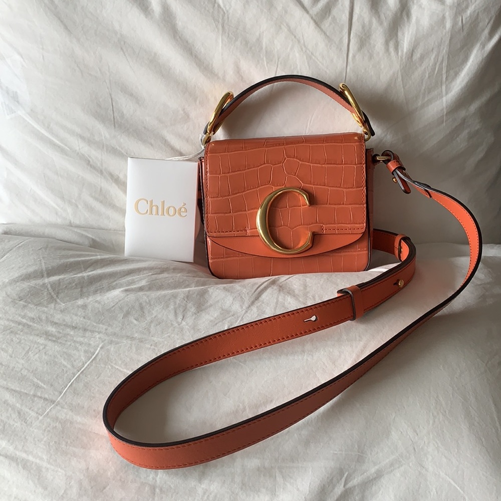 Mini Chloé C bag embossed croco effect on calfskin